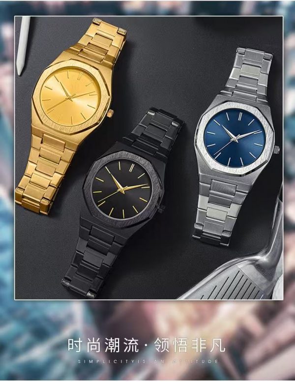 Luxury Watch Men's Watch Gold Arabic Numerals Shell Large Dial Quartz Business Watch Personalized Steel Band Clock Delivery Box - Image 2