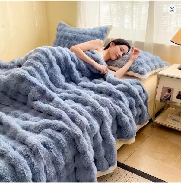 Ins Solid Color Faux Rabbit Fleece Blankets Fluffy Soft Warm Throw Blanket Nap Blanket for Couch Sofa Office Bed Camping Travel