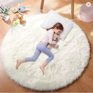 Tapis rond en peluche Super doux, blanc moelleux, pour Salon, décoration de maison, chambre d'enfant, décoration de Salon, à poils épais